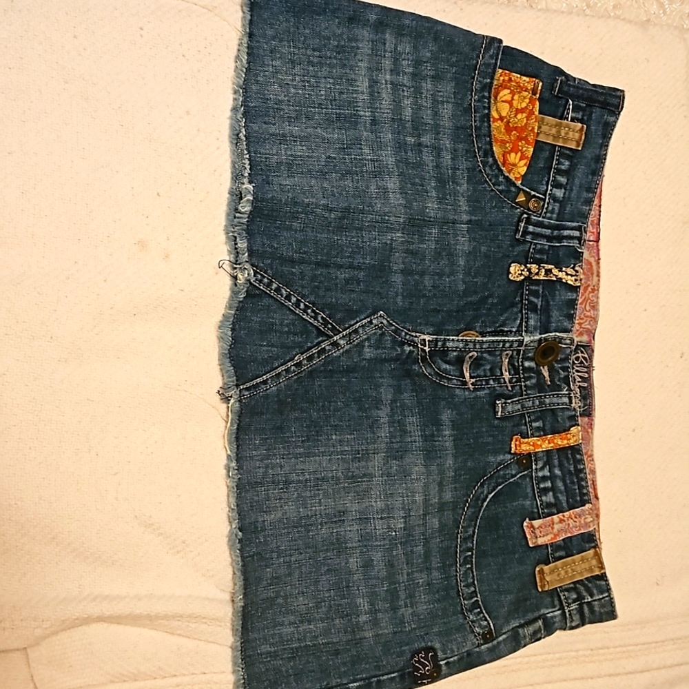 Billabong Denim mini skirt, embellished, Jr sz 7
